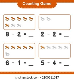 Count and match, count the number of Rocking Horse and match with the right numbers. Educational children game, printable worksheet, vector illustration