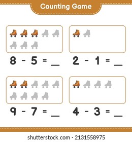 Contar y coincidir, contar el número de Roller Skate y coincidir con los números correctos. Juego infantil educativo, hoja de cálculo imprimible, ilustración vectorial