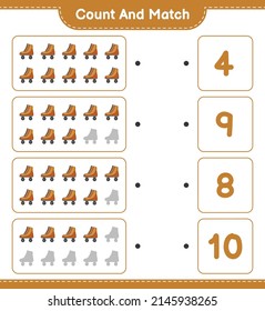 Count and match, count the number of Roller Skate and match with the right numbers. Educational children game, printable worksheet, vector illustration