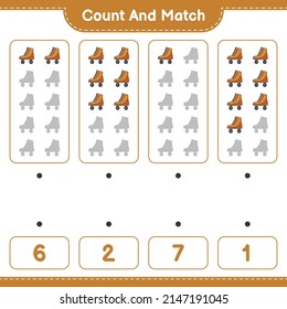 Count and match, count the number of Roller Skate and match with the right numbers. Educational children game, printable worksheet, vector illustration