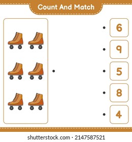 Count and match, count the number of Roller Skate and match with the right numbers. Educational children game, printable worksheet, vector illustration