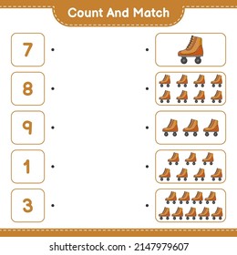 Count and match, count the number of Roller Skate and match with the right numbers. Educational children game, printable worksheet, vector illustration