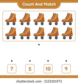 Count and match, count the number of Roller Skate and match with the right numbers. Educational children game, printable worksheet, vector illustration