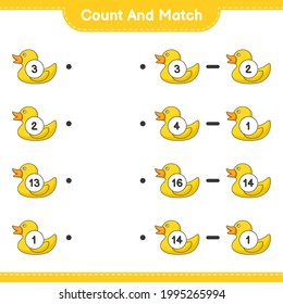Count and match, count the number of Rubber Duck and match with the right numbers. Educational children game, printable worksheet, vector illustration