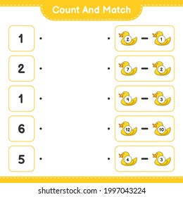 Count and match, count the number of Rubber Duck and match with the right numbers. Educational children game, printable worksheet, vector illustration