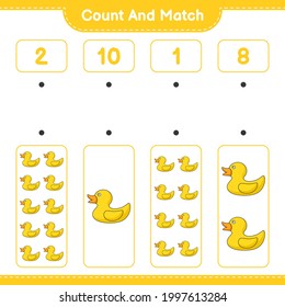 Count and match, count the number of Rubber Duck and match with the right numbers. Educational children game, printable worksheet, vector illustration