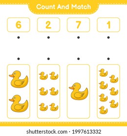 Count and match, count the number of Rubber Duck and match with the right numbers. Educational children game, printable worksheet, vector illustration