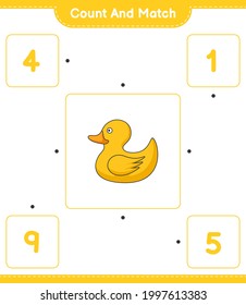 Count and match, count the number of Rubber Duck and match with the right numbers. Educational children game, printable worksheet, vector illustration