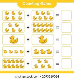 Count and match, count the number of Rubber Duck and match with the right numbers. Educational children game, printable worksheet, vector illustration