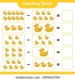 Count and match, count the number of Rubber Duck and match with the right numbers. Educational children game, printable worksheet, vector illustration