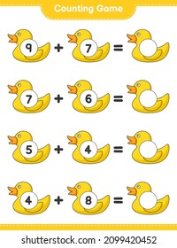 Count and match, count the number of Rubber Duck and match with the right numbers. Educational children game, printable worksheet, vector illustration
