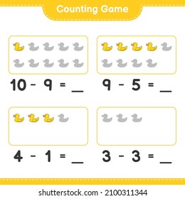 Count and match, count the number of Rubber Duck and match with the right numbers. Educational children game, printable worksheet, vector illustration