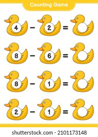 Count and match, count the number of Rubber Duck and match with the right numbers. Educational children game, printable worksheet, vector illustration
