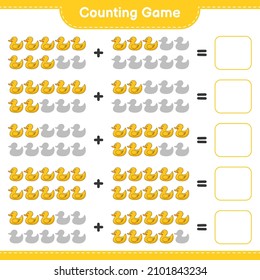 Count and match, count the number of Rubber Duck and match with the right numbers. Educational children game, printable worksheet, vector illustration
