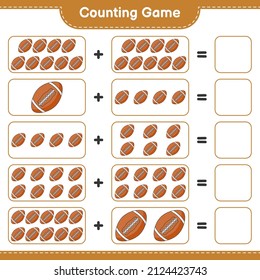 Count and match, count the number of Rugby Ball and match with the right numbers. Educational children game, printable worksheet, vector illustration