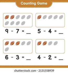 Count and match, count the number of Rugby Ball and match with the right numbers. Educational children game, printable worksheet, vector illustration