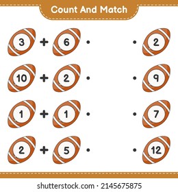 Count and match, count the number of Rugby Ball and match with the right numbers. Educational children game, printable worksheet, vector illustration