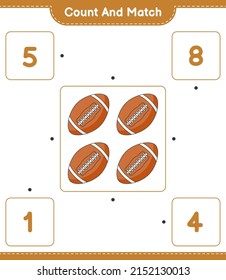 Count and match, count the number of Rugby Ball and match with the right numbers. Educational children game, printable worksheet, vector illustration