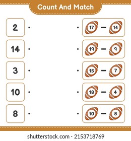 Count and match, count the number of Rugby Ball and match with the right numbers. Educational children game, printable worksheet, vector illustration