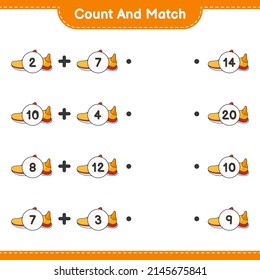 Count and match, count the number of Running Shoes and match with the right numbers. Educational children game, printable worksheet, vector illustration