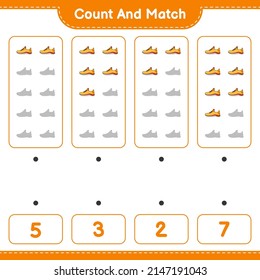 Count and match, count the number of Running Shoes and match with the right numbers. Educational children game, printable worksheet, vector illustration