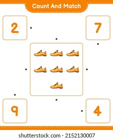 Count and match, count the number of Running Shoes and match with the right numbers. Educational children game, printable worksheet, vector illustration