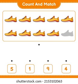 Count and match, count the number of Running Shoes and match with the right numbers. Educational children game, printable worksheet, vector illustration