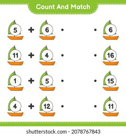 Count and match, count the number of Sailboat and match with the right numbers. Educational children game, printable worksheet, vector illustration