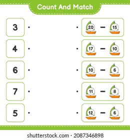 Count and match, count the number of Sailboat and match with the right numbers. Educational children game, printable worksheet, vector illustration