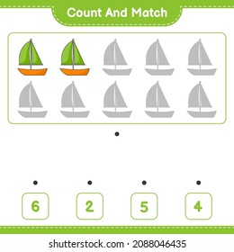 Count and match, count the number of Sailboat and match with the right numbers. Educational children game, printable worksheet, vector illustration