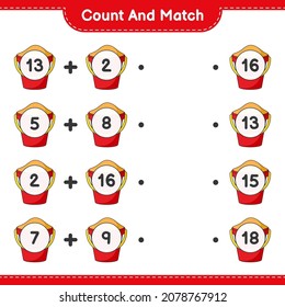 Count and match, count the number of Sand Bucket and match with the right numbers. Educational children game, printable worksheet, vector illustration