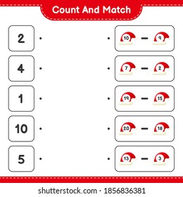 Count and match, count the number of Santa Hat and match with right numbers. Educational children game, printable worksheet, vector illustration