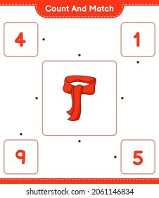 Contar y coincidir, contar el número de Scarf y coincidir con los números correctos. Juego infantil educativo, hoja de cálculo imprimible, ilustración vectorial