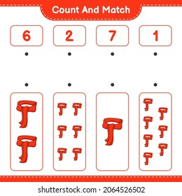 Contar y coincidir, contar el número de Scarf y coincidir con los números correctos. Juego infantil educativo, hoja de cálculo imprimible, ilustración vectorial
