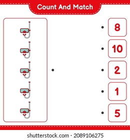 Count and match, count the number of Scuba Diving Mask and match with the right numbers. Educational children game, printable worksheet, vector illustration