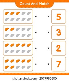 Count and match, count the number of Sea Shells and match with the right numbers. Educational children game, printable worksheet, vector illustration