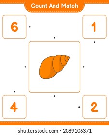 Count and match, count the number of Sea Shells and match with the right numbers. Educational children game, printable worksheet, vector illustration