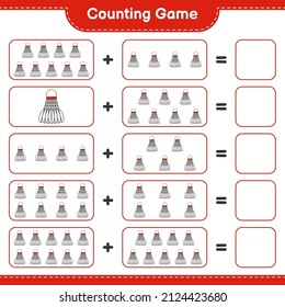 Count and match, count the number of Shuttlecock and match with the right numbers. Educational children game, printable worksheet, vector illustration