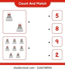 Count and match, count the number of Shuttlecock and match with the right numbers. Educational children game, printable worksheet, vector illustration