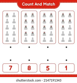 Count and match, count the number of Shuttlecock and match with the right numbers. Educational children game, printable worksheet, vector illustration