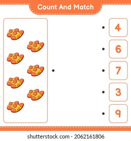 Count and match, count the number of Slippers and match with the right numbers. Educational children game, printable worksheet, vector illustration