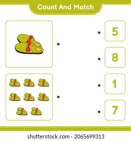 Count and match, count the number of Slippers and match with the right numbers. Educational children game, printable worksheet, vector illustration