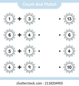 Count and match, count the number of Snowflake and match with the right numbers. Educational children game, printable worksheet, vector illustration