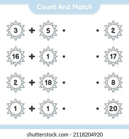 Count and match, count the number of Snowflake and match with the right numbers. Educational children game, printable worksheet, vector illustration
