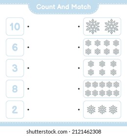 Count and match, count the number of Snowflake and match with the right numbers. Educational children game, printable worksheet, vector illustration
