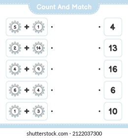 Count and match, count the number of Snowflake and match with the right numbers. Educational children game, printable worksheet, vector illustration