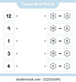 Count and match, count the number of Snowflake and match with the right numbers. Educational children game, printable worksheet, vector illustration