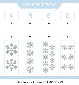 Count and match, count the number of Snowflake and match with the right numbers. Educational children game, printable worksheet, vector illustration