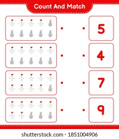 Count and match, count the number of Snowman and match with right numbers. Educational children game, printable worksheet, vector illustration