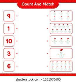 Count and match, count the number of Snowman and match with right numbers. Educational children game, printable worksheet, vector illustration
